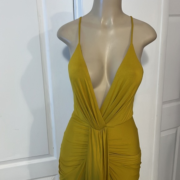 NWT FASHION NOVA Sexy Mustard Maxi Bodycon Dress - Picture 6 of 9
